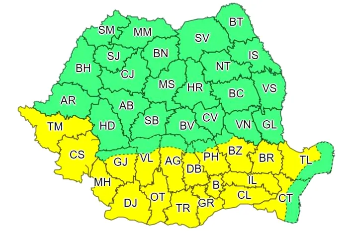 Cod galben de caniculă și disconfort termic. Sursa: meteoromania.ro