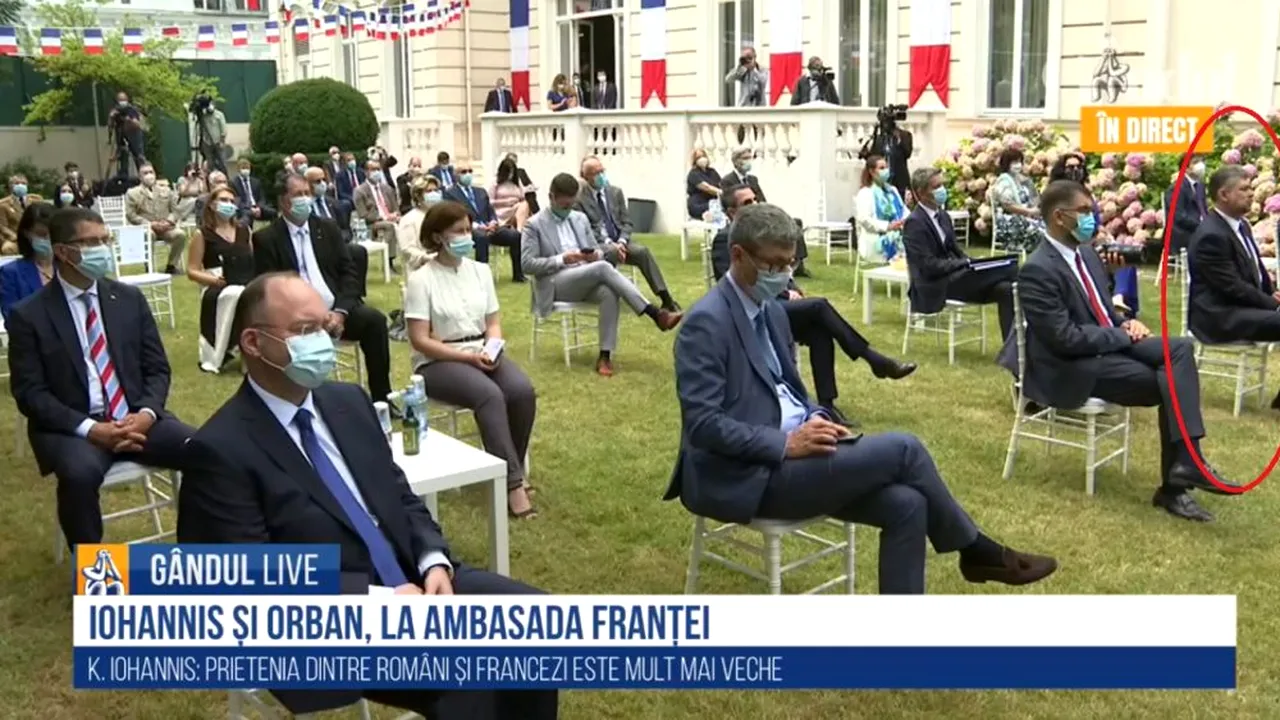 Marcel Ciolacu, singurul fără mască la discursul lui Iohannis de la Ambasada Franței