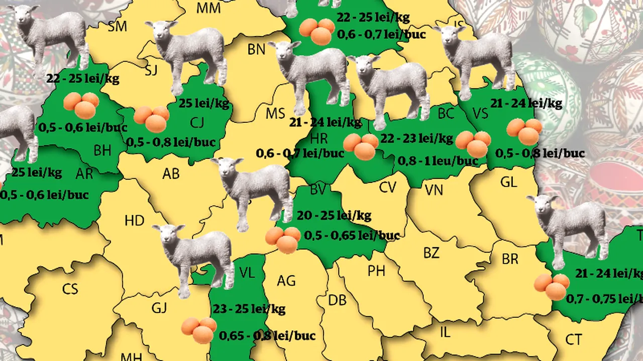 Drob de miel, friptură de miel, ciorbă de miel - câți miei se vor vinde în România în această săptămână. HARTA PREȚURILOR pentru masa de Paște