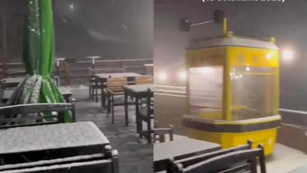 Viscolul a „măturat” Poiana Brașov. Imagini spectaculoase cu prima ninsoare viscolită de toamnă la Postăvaru