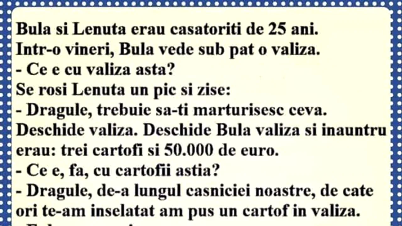 BANC | Bulă și Lenuța erau căsătoriți de 25 de ani