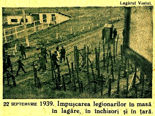 Execuția unor legionari în Lagărul de la Vaslui în 22 septembrie 1939. Foto: Wikipedia