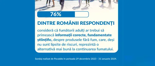 76% dintre <i class='ep-highlight'>români</i> consideră că fumătorii ar trebui să primească informații corecte, fundamentate, despre produsele fără fum (Comunicat de presă)