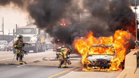Autoturism HIBRID, făcut scrum în garajul unei case. Ce a declanșat incendiul