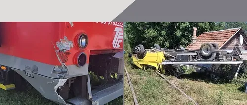 Accident feroviar în Prahova. O dubă a fost ACROȘATĂ de tren. Șoferul a supreviețuit, încarcerat