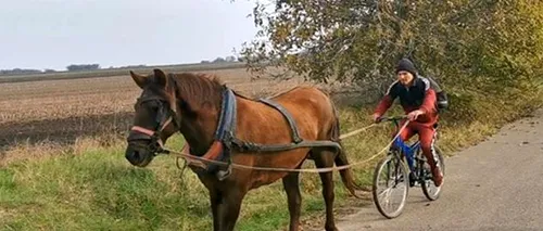 Imaginația unui vasluian nu are limite! A inventat bicicleta trasă de cal, pe care a inaugurat-o pe drumurile din jurul comunei. VIDEO FABULOS