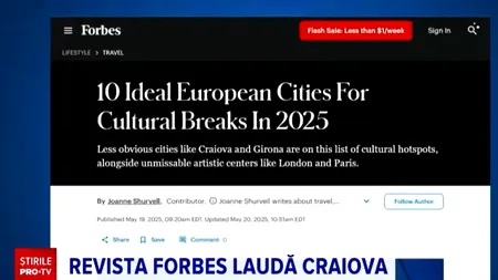 Publicația FORBES laudă Craiova. Orașul este pus în rând cu destinații ca Londra, Florența sau Atena