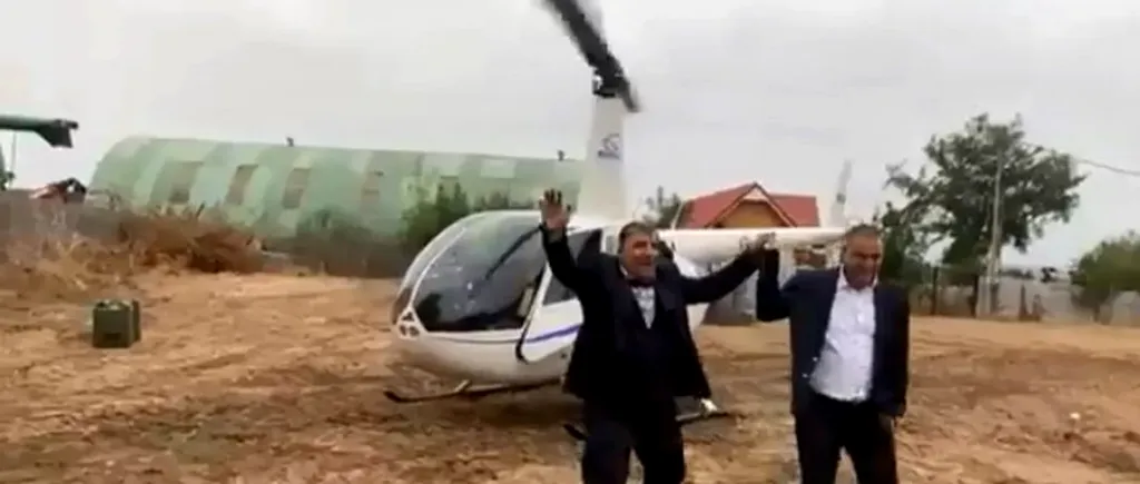 VIDEO| Un primar din Dolj a fost dus la nuntă cu elicopterul: „A fost ambiția finului”