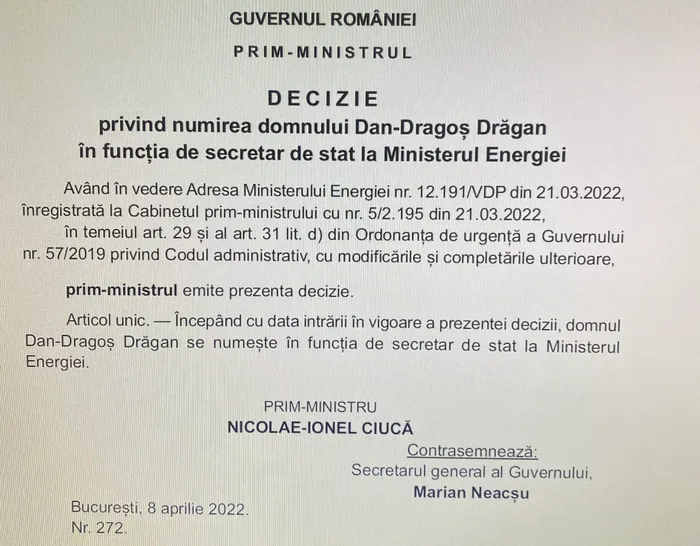 Decizie renumire SS Dragan