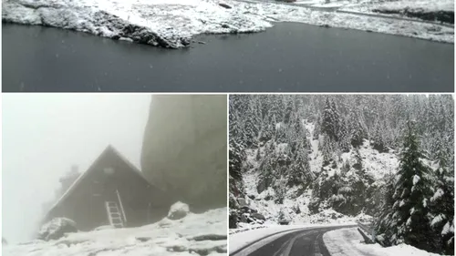 Peisaj de vis pe Transfăgăraș: Ninge de câteva ore iar stratul de zăpadă ajunge deja la 10 centimetri - VIDEO 