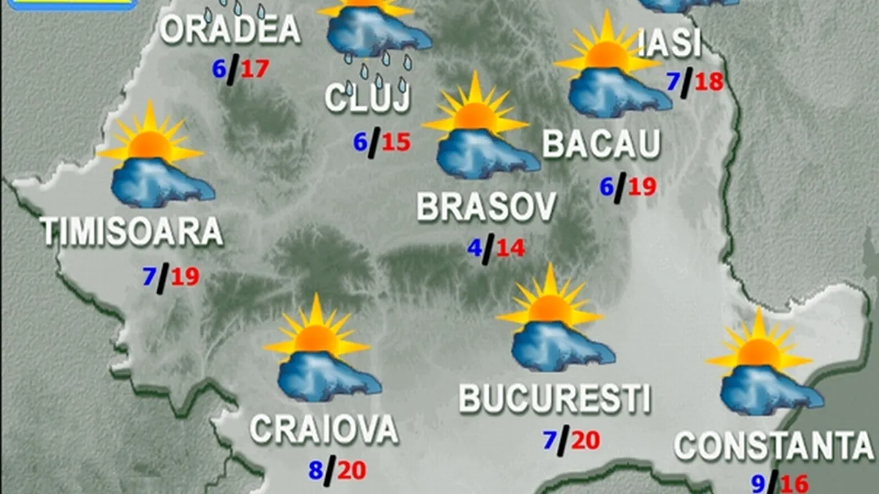 VREMEA. VREME instabilă și precipitații. PROGNOZA METEO pentru luni și marți, în București și în țară