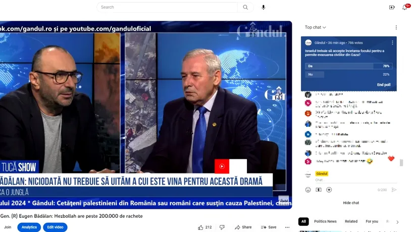 POLL Marius Tucă Show: „Israelul trebuie să accepte încetarea focului pentru a permite evacuarea civililor din Fâșia Gaza?”