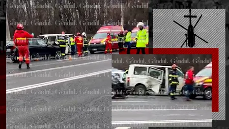 VIDEO: Grav accident de circulație la ieșirea din București: Patru oameni au ajuns la spital. A fost nevoie de intervenția elicopterului SMURD / Traficul a fost blocat complet în zonă