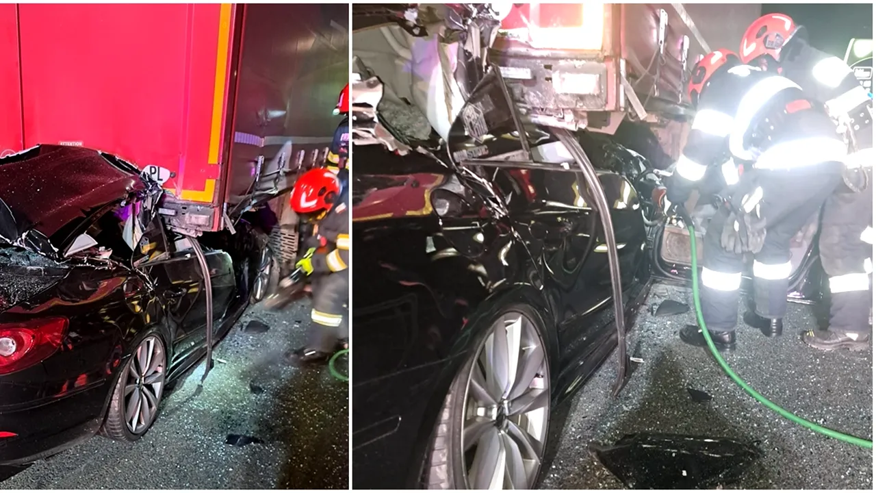 Tragedie pe A1. Tânăr de 22 de ani, mort după ce a intrat cu mașina sub un autocamion parcat regulamentar