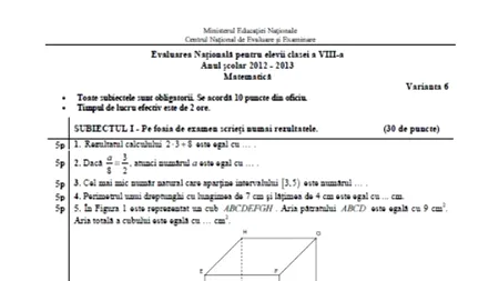 EVALUARE NAȚIONALĂ 2013. Subiecte la matematică date la sesiunea pentru olimpici