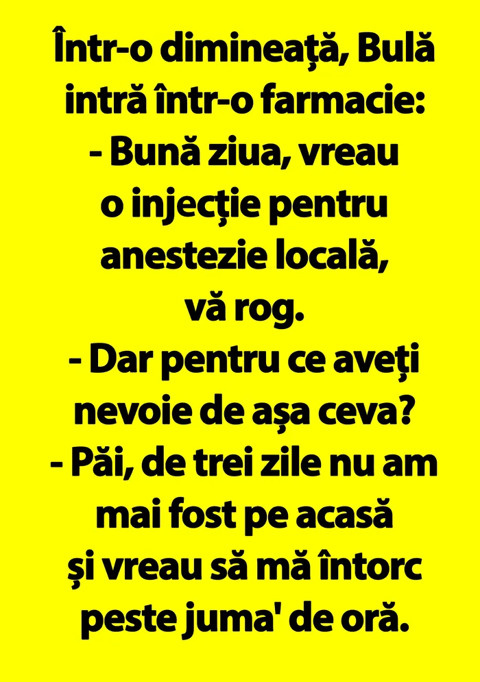BANC | Bulă intră în farmacie: 