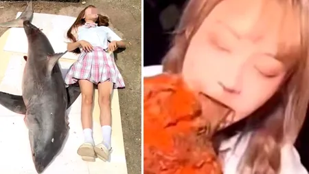 Ce a pățit influencerița din imagine, după ce a gătit și a mâncat un rechin întreg
