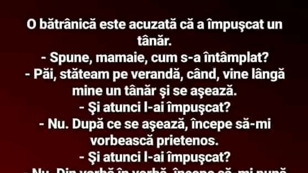 O bătrânică este acuzată că a împușcat un tânăr