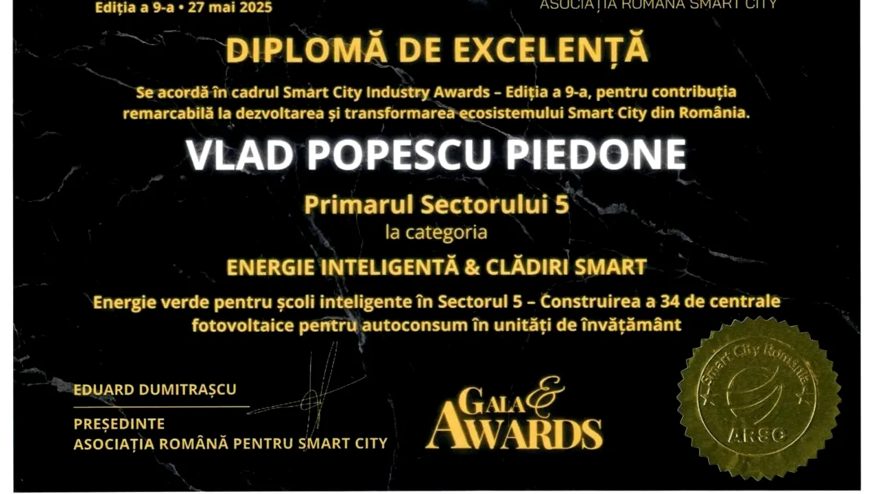 (P) Primăria Sectorului 5, premiată la Gala Smart City Industry Awards 2025