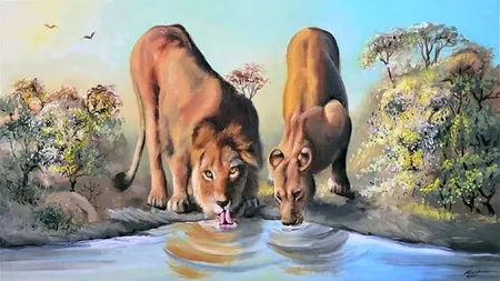 Iluzie optică virală | În această imagine sunt 4 lei, nu doar 2. Găsiți-i pe ceilalți doi!