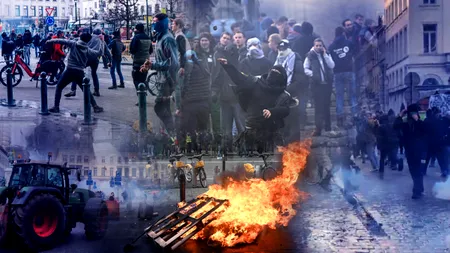Centrul Bruxelles-ului este blocat de fermieri și peste 1.000 de tractoare. Protestatarii au dat foc la cauciucuri în fața Parlamentului European