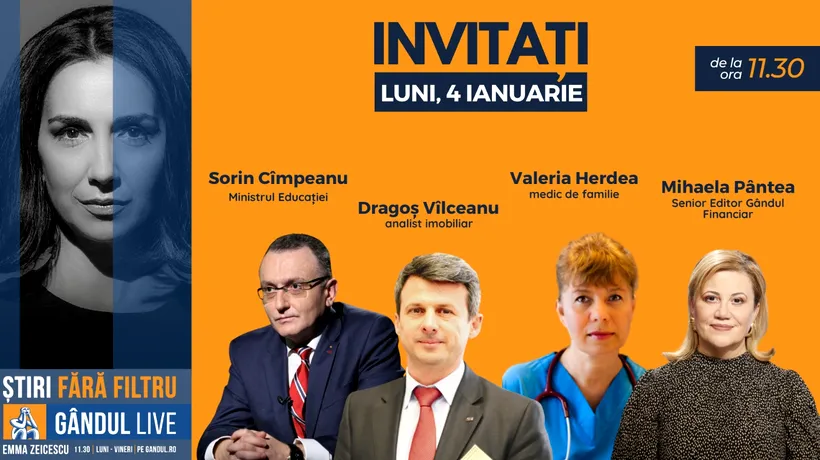 GÂNDUL LIVE. Ministrul Educației, Sorin Cîmpeanu, se află printre invitații Emmei Zeicescu la ediția de luni, 4 ianuarie 2021, de la ora 11.30