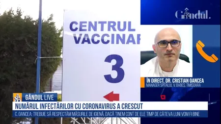 GÂNDUL LIVE. Dr. Cristian Oancea, managerul Spitalului Victor Babeș din Timișoara: Înregistrăm tot mai multe cazuri de tineri cu forme severe de COVID-19. Facem apel la responsabilitatea și solidaritatea oamenilor | VIDEO