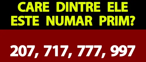 Test IQ exclusiv pentru genii | Care dintre aceste 4 numere este un număr prim: 207, 717, 777 sau 997?