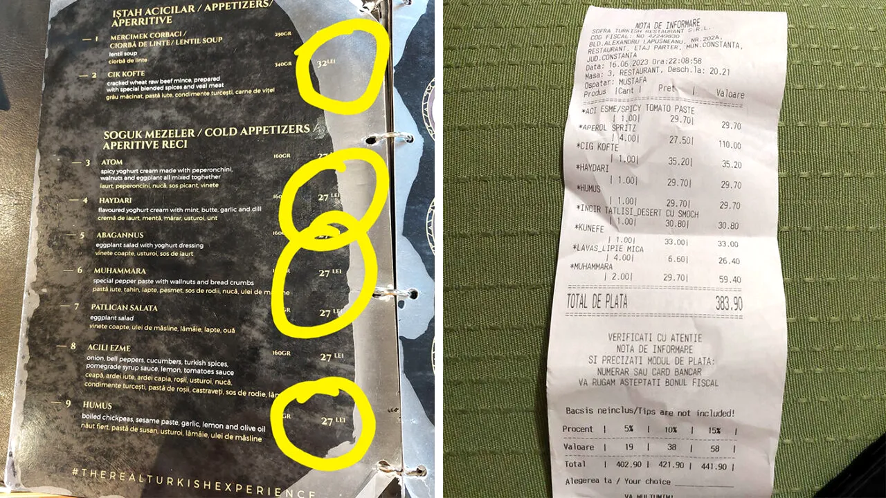 Cum a fost păcălit un TURIST la nota de plată, într-un restaurant turcesc din Constanța: 