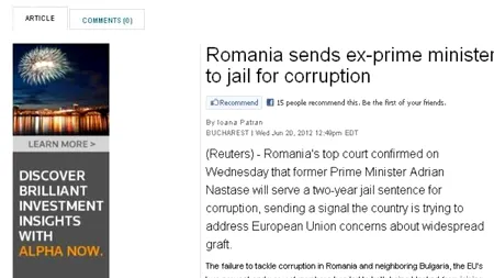 Condamnarea lui Adrian Năstase, în presa internațională