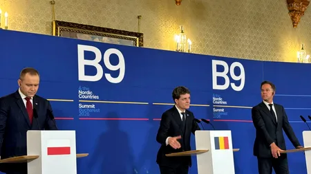 Nicușor Dan, Mark Rutte și Karol Nawrocki, conferință comună după Summitul B9 de la București: „Rusia e o amenințare pentru NATO”