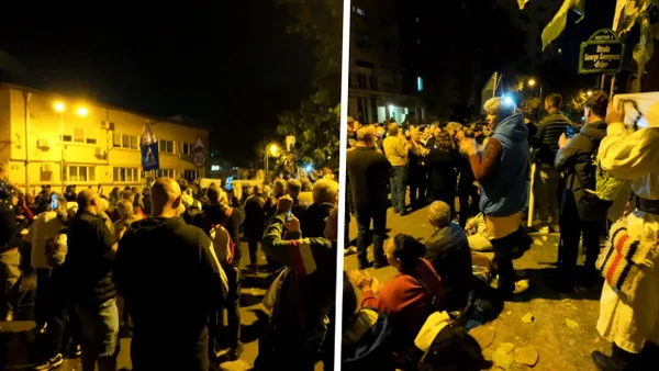 A opta noapte de proteste în fața Arestului Central, unde este închis Călin Georgescu. Susținătorii acestuia au afișat un banner cu mesajul „Vocile incomode nu se reduc la tăcere prin cătușe”