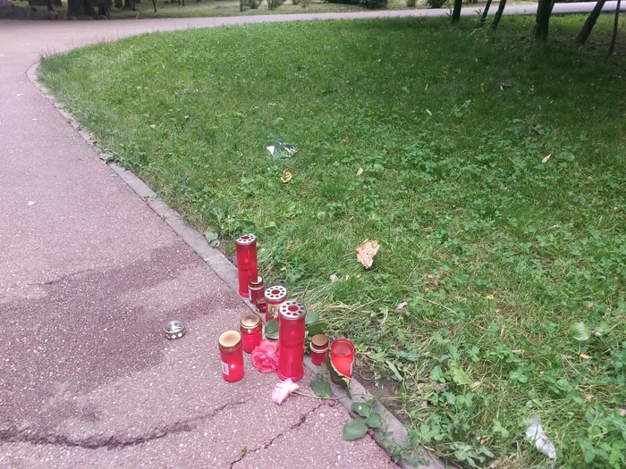 Mai multe candele sunt aprinse la locul crimei din Grădina Botanică din Craiova / Sursa foto: Gandul