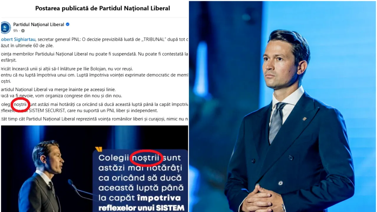 Mesaj agramat al conducerii PNL, declarată ilegală de instanță. Robert Sighiartău a scris de două ori „colegii noștrii” într-o postare pe Facebook. Textul a fost corectat abia după ce Gândul a semnalat greșeala, la 11 ore de la postare