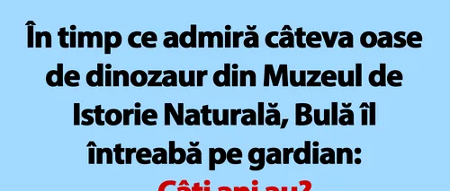 BANC | În timp ce admiră câteva oase de dinozaur din Muzeul de Istorie Naturală, Bulă îl întreabă pe gardian