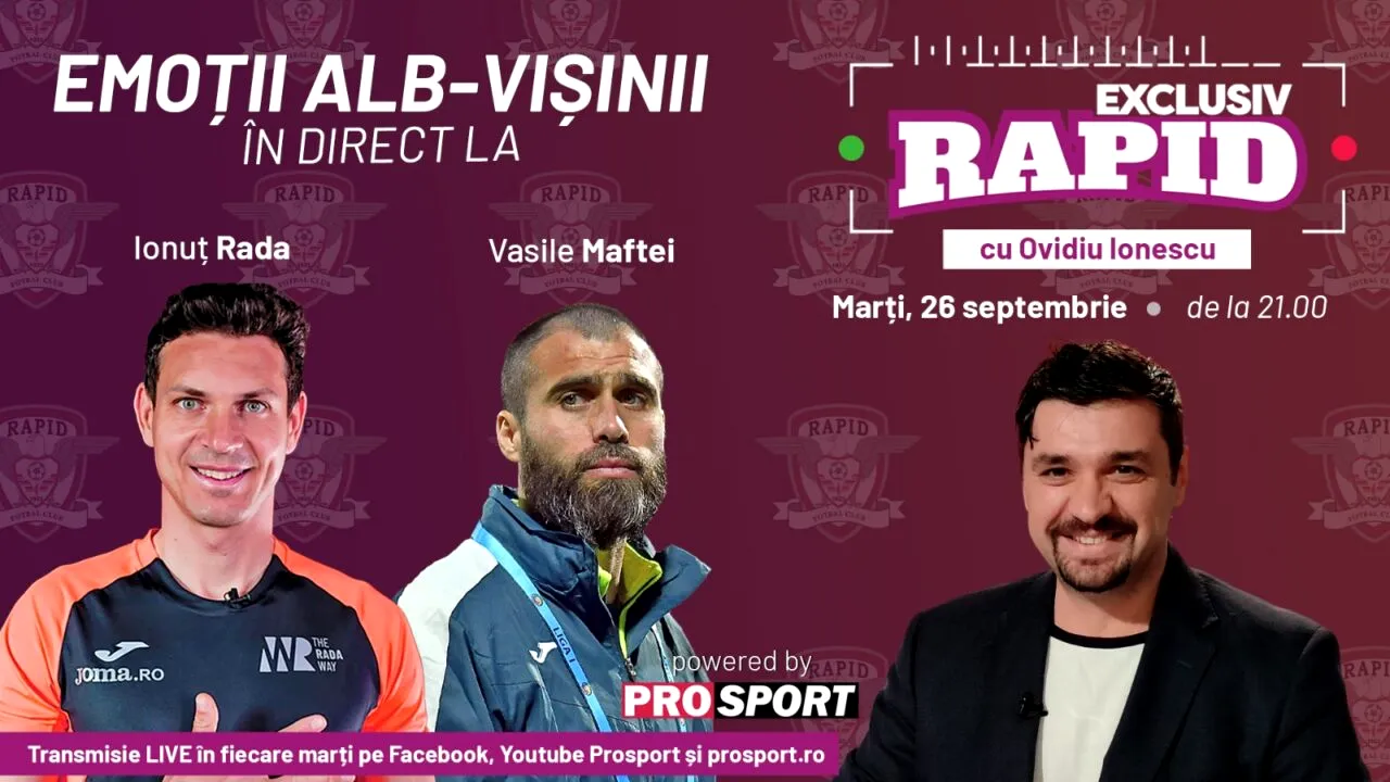 Doi fundași ce au scris istorie în Giulești vin la EXCLUSIV RAPID marți, 26 septembrie, ora 21.00