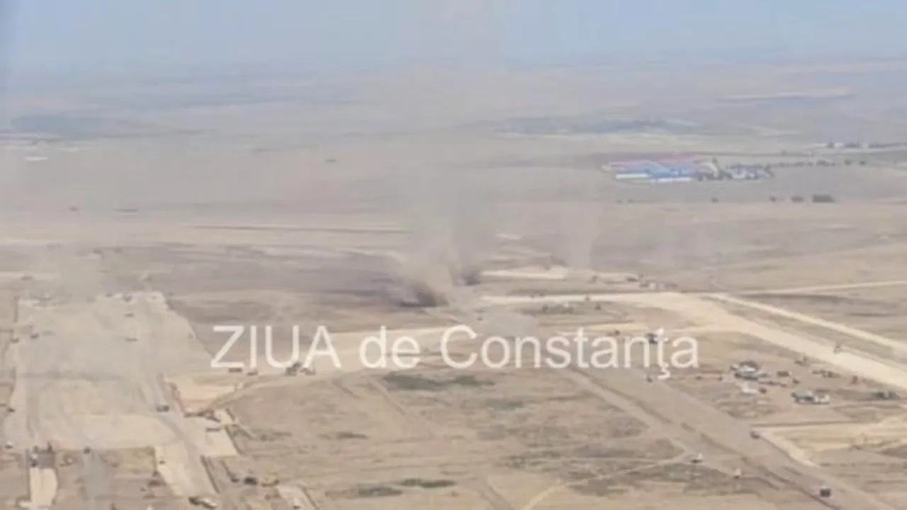Fenomene meteo NEAȘTEPTATE, înregistrate în România: Mini-tornade surprinse lângă baza NATO de la Mihail Kogălniceanu, înaintea unui show aerian