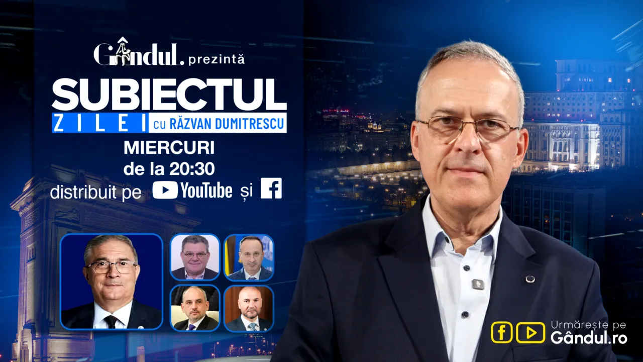 „Subiectul Zilei cu Răzvan Dumitrescu” începe miercuri, 14 octombrie, de la ora 20:30, live pe Gândul. În exclusivitate, Silviu Predoiu analizează criza politică, jocurile de putere și posibilele influențe externe