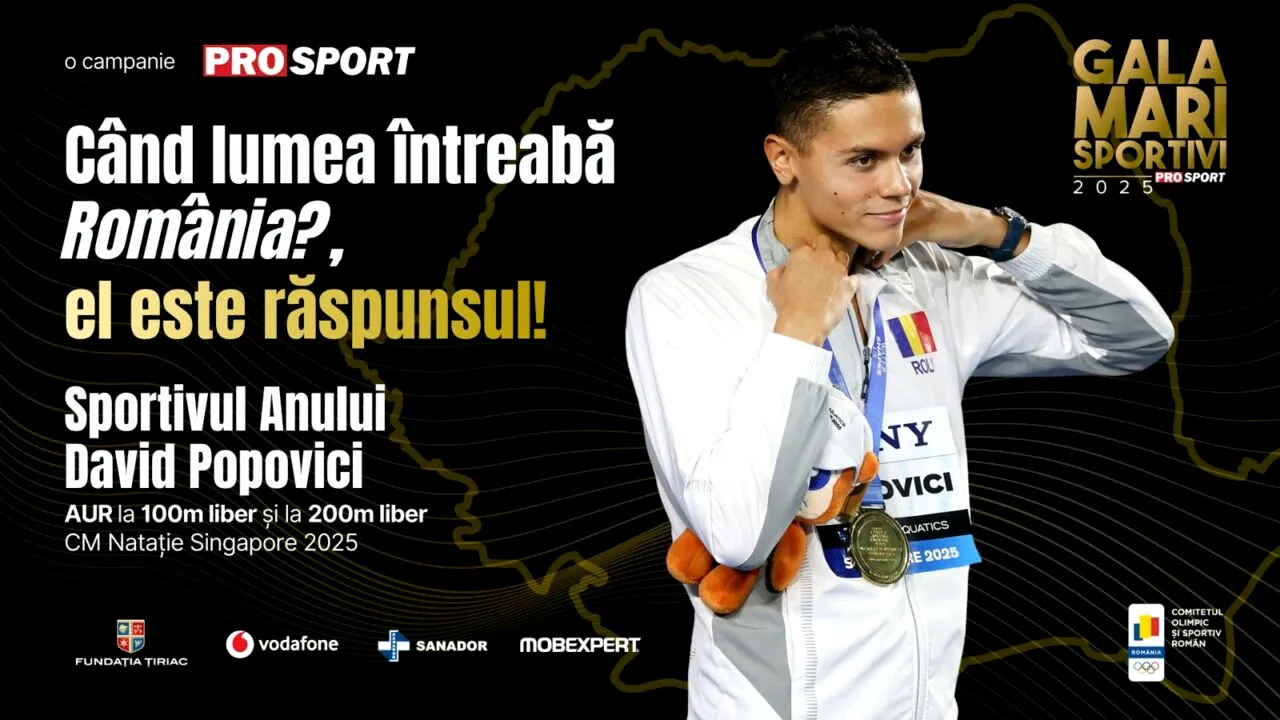 Gala Mari Sportivi ProSport 2025 | David Popovici, declarat sportivul anului: „A fost, de departe, cel mai greu an al meu pe orice plan”