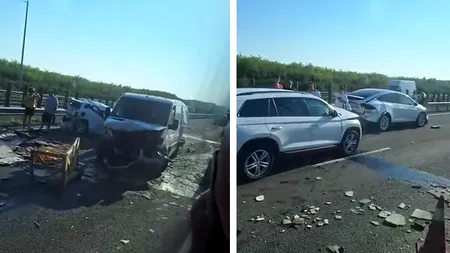 ACCIDENT grav pe autostrada A2. Două persoane au fost rănite după o coliziune în care au fost implicate șapte mașini. Trafic îngreunat spre Constanța