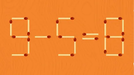 TEST IQ cu chibrituri | Mutați un singur băț pentru a corecta 9-5=8