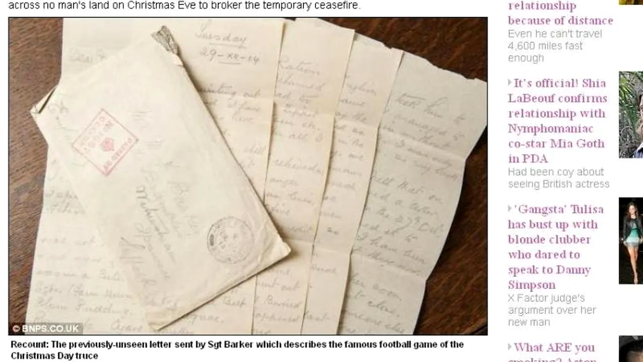 Meciul care a întrerupt Primul Război Mondial, de Crăciun, descris într-o scrisoare descoperită după aproape 100 de ani