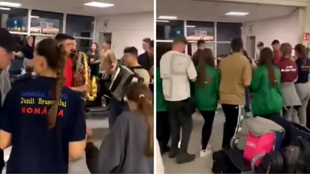 HORĂ românească, pe aeroportul din Catania. Momentul unic din Italia a fost oferit de un grup de elevi din țara noastră