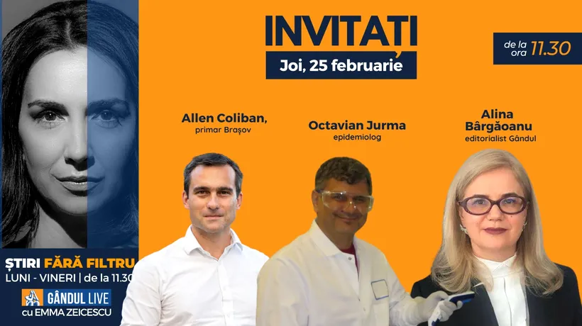 GÂNDUL LIVE. Primarul orașului Brașov, Allen Coliban, se află printre invitații Emmei Zeicescu la ediția de joi, 25 februarie 2021, de la ora 11.30