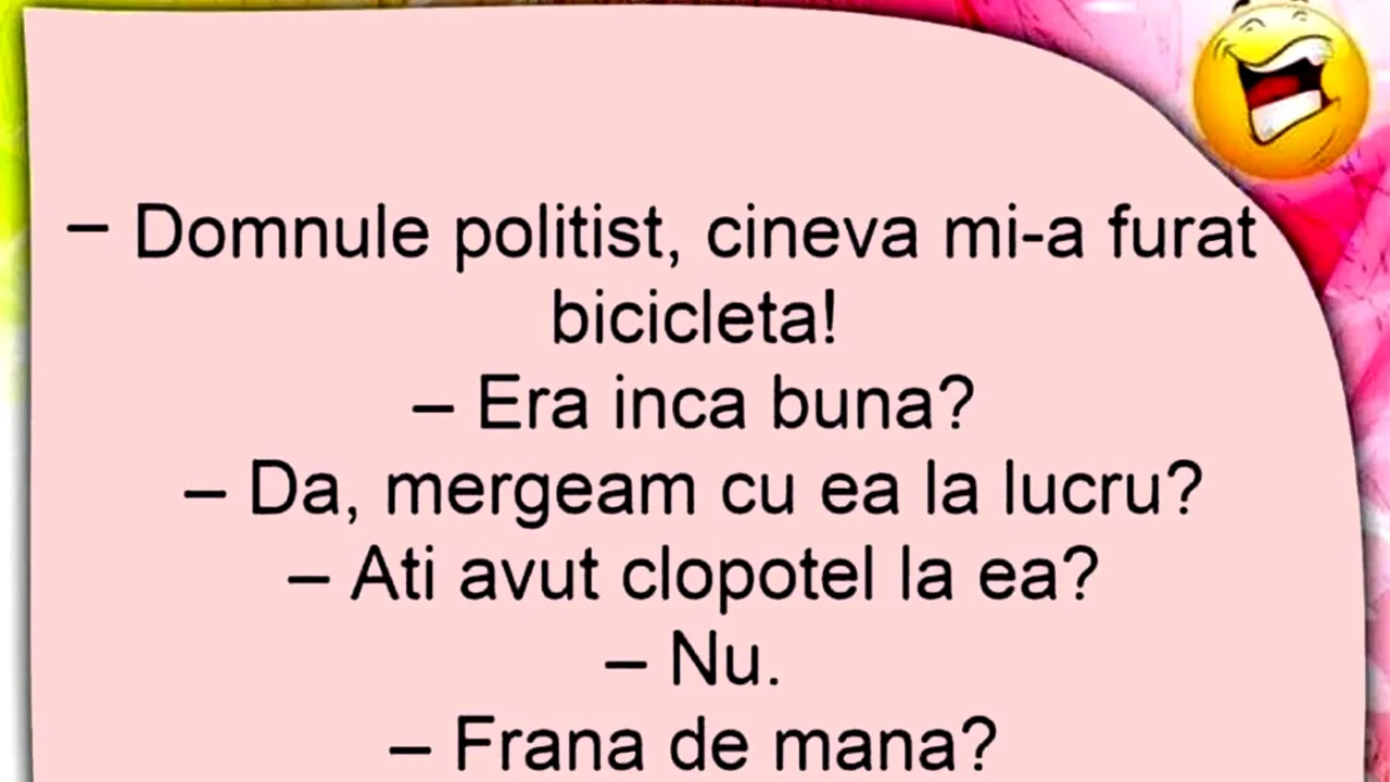 Bancul de sâmbătă | „Domnule polițist, cineva mi-a furat bicicleta”