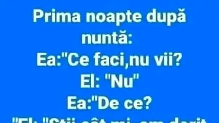Bancul de sâmbătă | Prima noapte după nuntă