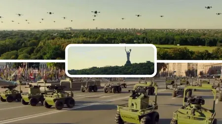 În loc de soldați și tancuri, pe străzile Kievului au defilat în premieră roboți și drone cu ocazia Zilei Independenței Ucrainei. Cum a arătat parada