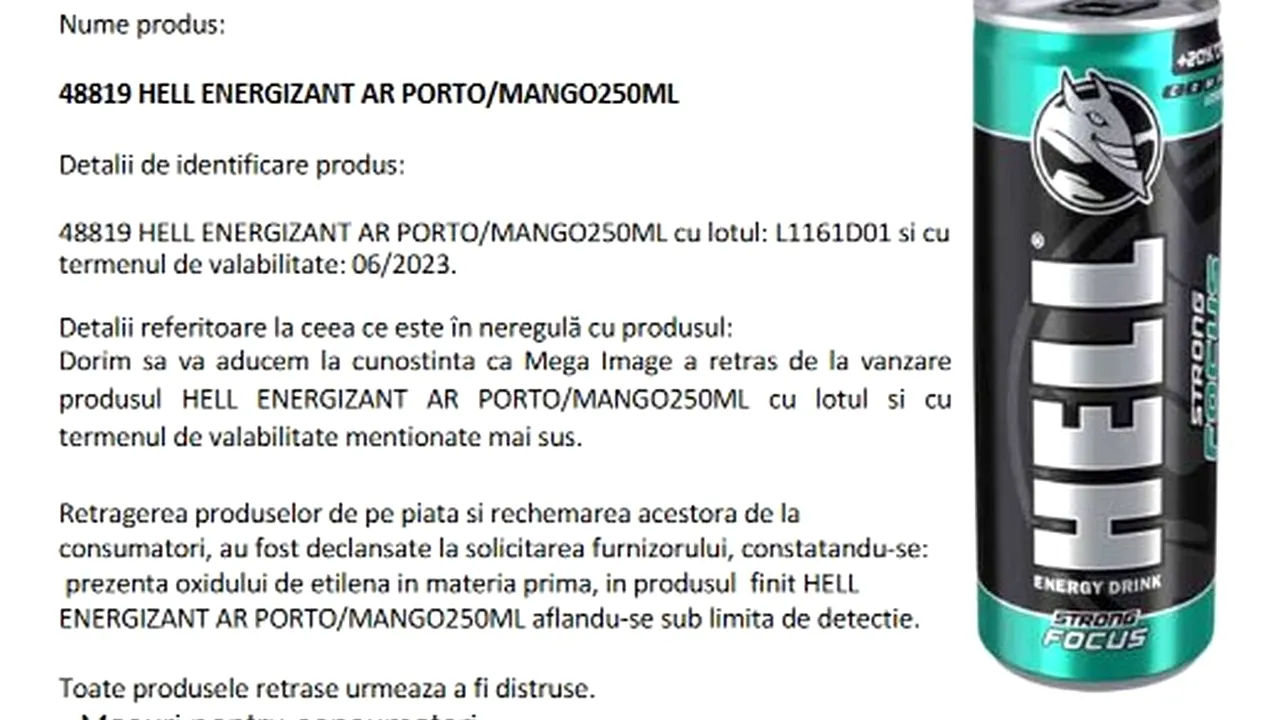 Băutură energizantă retrasă de pe piață. Anunțul ANSVSA: S-a găsit o substanță toxică