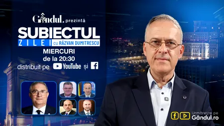 „Subiectul Zilei cu Răzvan Dumitrescu” începe miercuri, 14 octombrie, de la ora 20:30, live pe Gândul. În exclusivitate, Silviu Predoiu analizează criza politică, jocurile de putere și posibilele influențe externe