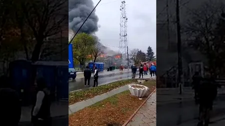DÂMBOVIȚA. Incendiu puternic la o hală industrială. A fost emis mesaj Ro-Alert - VIDEO